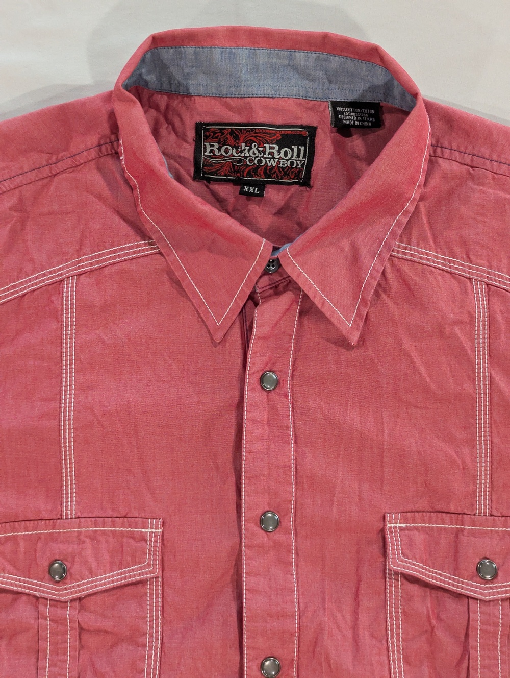 Rock & Roll Cowboy Shirt Mens 2XL Red Long Sleeve Western Pearl Snap Pockets